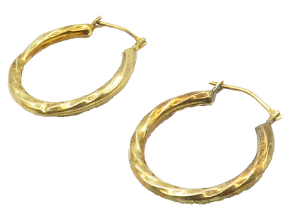 925 Sterling Silver  Vintage Shiny Gold Plated Twist Hoop Earrings  EG8469