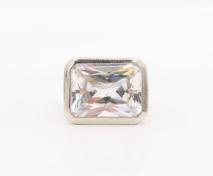 925 Sterling Silver Vintage Ring Minimalist Framed Rectangle CZ  Sz 6  RG29063
