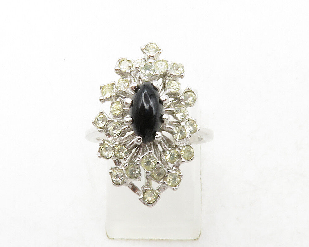 CLARK & COOMBS 925 Silver  Black Onyx & Topaz Cocktail Ring Sz 5.5  RG13103