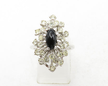 CLARK & COOMBS 925 Silver  Black Onyx & Topaz Cocktail Ring Sz 5.5  RG13103