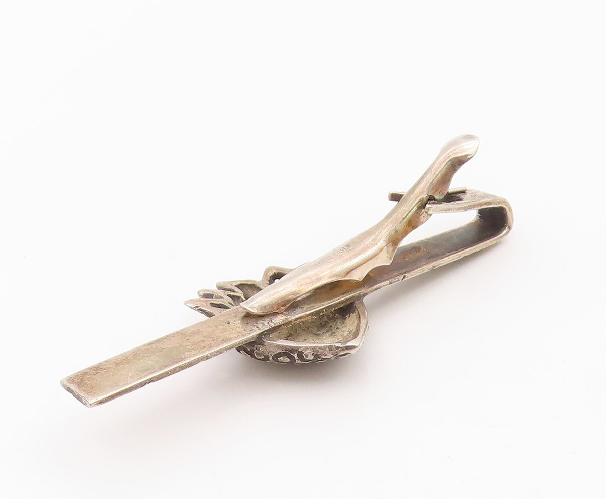 925 Silver  Vintage Etched Pattern Dotted Fire Love Heart Tie Clip  TR3349