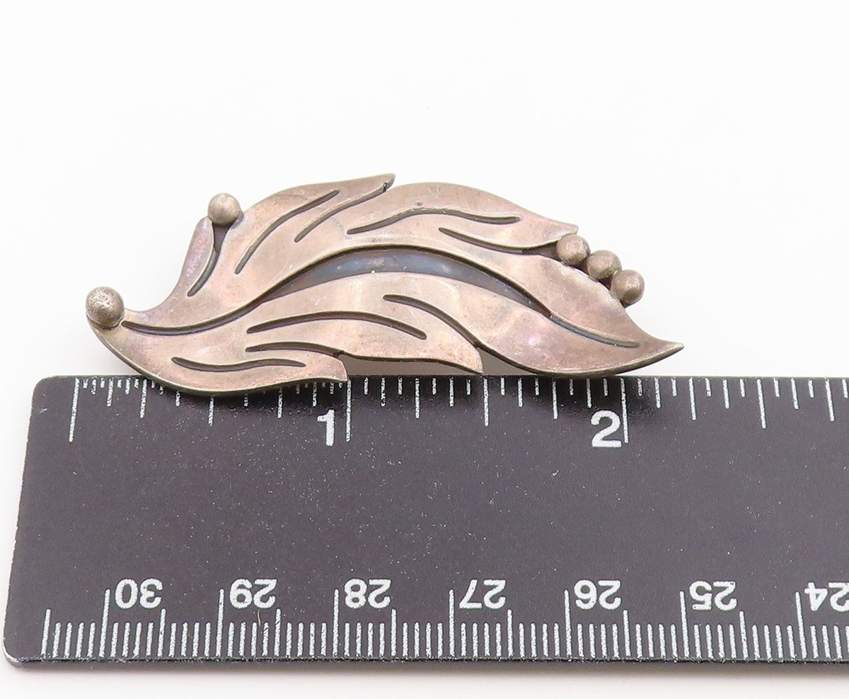 925 Sterling Silver Vintage Brooch Pin MEXICO Modernist Leaf Design  BP12662