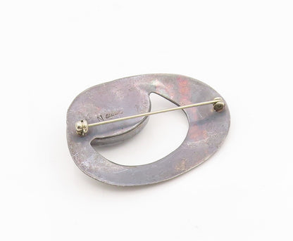 925 Sterling Silver Vintage Brooch Oval Hematite Modernist Geometric Pin BP12145