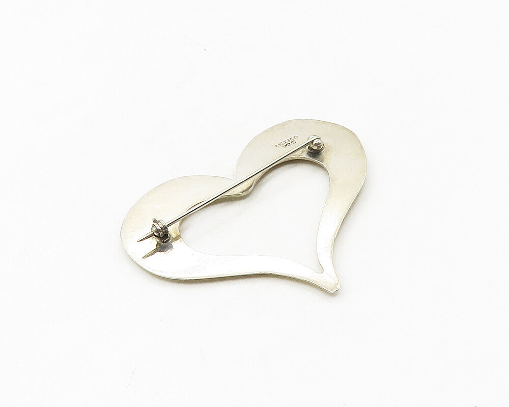 MEXICO 925 Sterling Silver  Vintage Shiny Open Love Heart Brooch Pin  BP6741