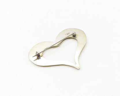 MEXICO 925 Sterling Silver  Vintage Shiny Open Love Heart Brooch Pin  BP6741