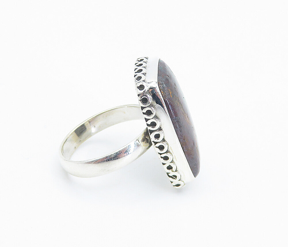 925 Sterling Silver  Cabochon Cut Jasper Square Cocktail Ring Sz 6  RG8525