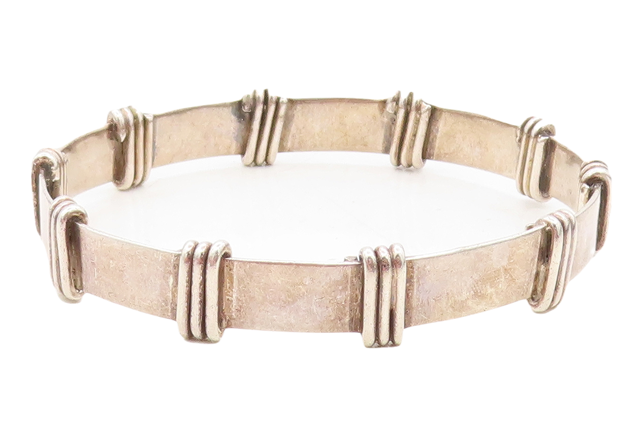 MEXICO 925 Sterling Silver  Vintage Dark Tone Wrapped Bangle Bracelet  BT2922