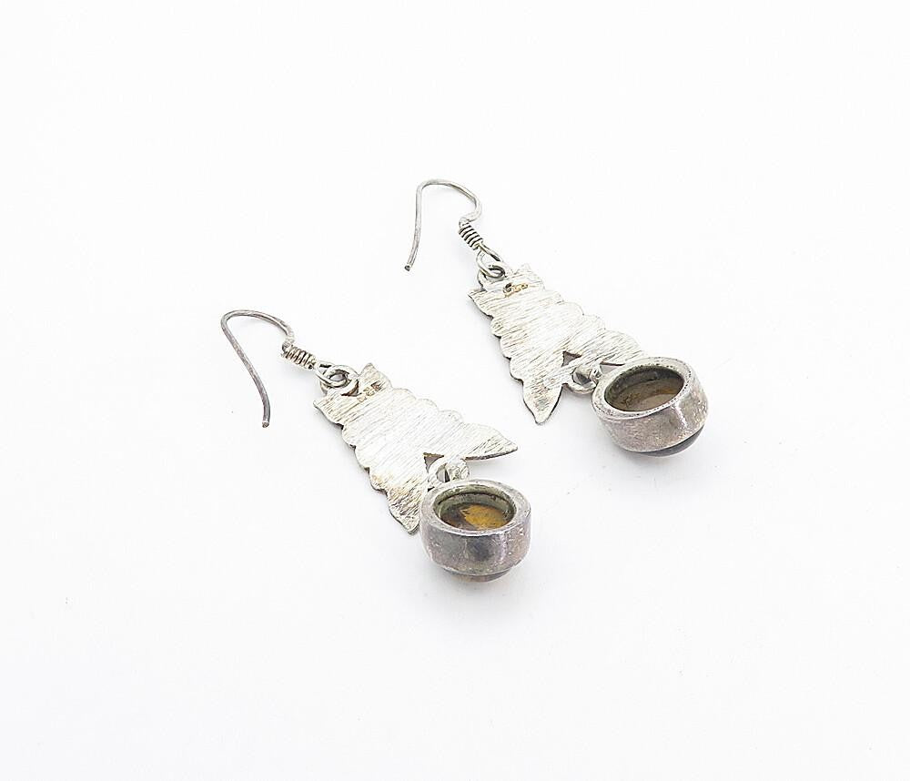 925 Sterling Silver  Vintage Tiger's Eye Butterfly Dangle Earrings  EG3638