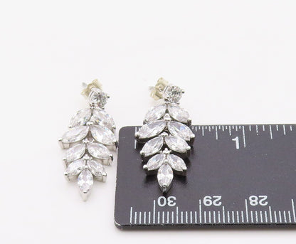 925 Sterling Silver Vintage Earrings Marquise & Round Cut CZ Leaf Drop  EG14380