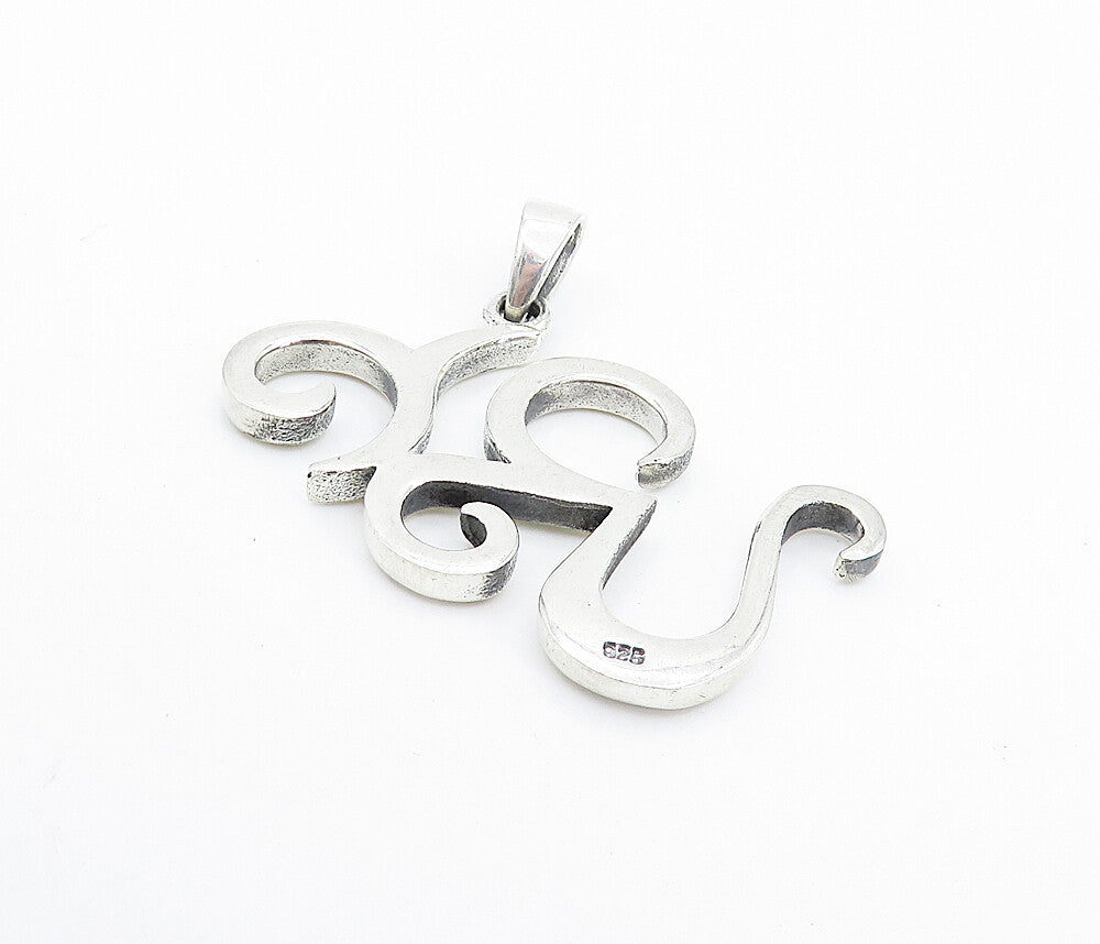 925 Sterling Silver  Shiny Swirl Om Spiritual Symbol Drop Pendant  PT5950