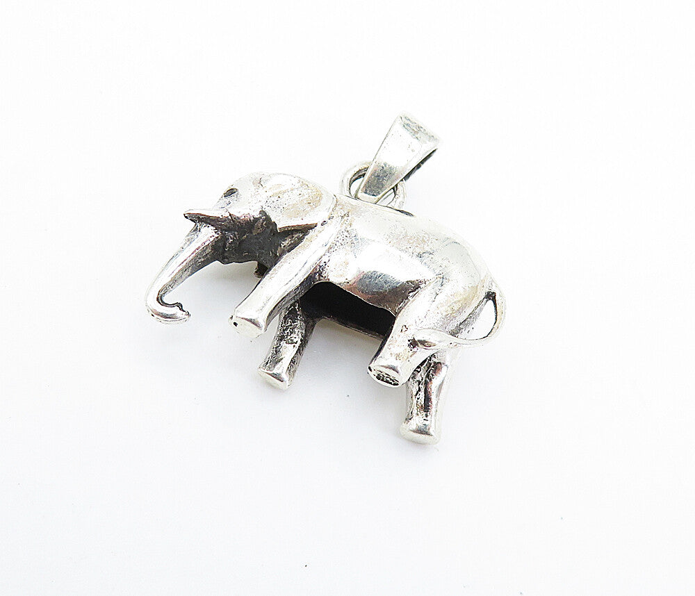 925 Sterling Silver  Vintage Shiny Hollow Elephant Motif Drop Pendant  PT5753
