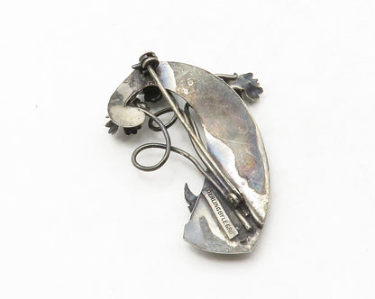 LEGRO 925 Sterling Silver  Vintage Oxidized Swirl Flowers Brooch Pin  BP5020