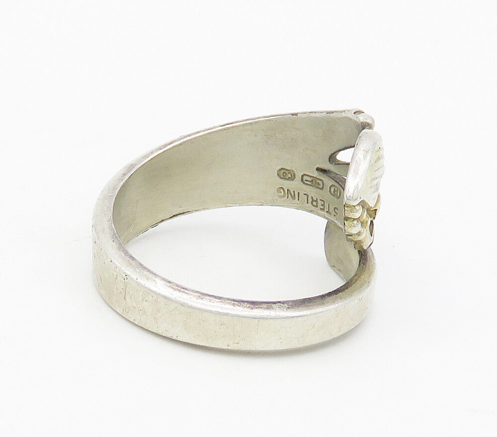 ROBINSON & CO. 925 Silver  Vintage Two Tone Floral Bypass Ring Sz 7  RG17027
