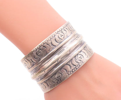 925 Sterling Silver Vintage Bracelet MIDDLE EAST Antique Etched Cuff  BT10557