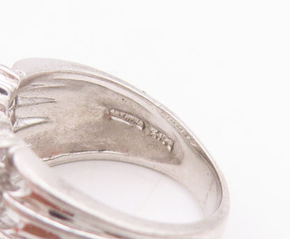 925 Sterling Silver Vintage Ring Solid Domed Grooved CZ Inlay  Sz 6  RG28685