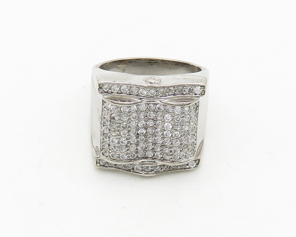 925 Sterling Silver  Vintage Cubic Zirconia Encrusted Band Ring Sz 10  RG19698