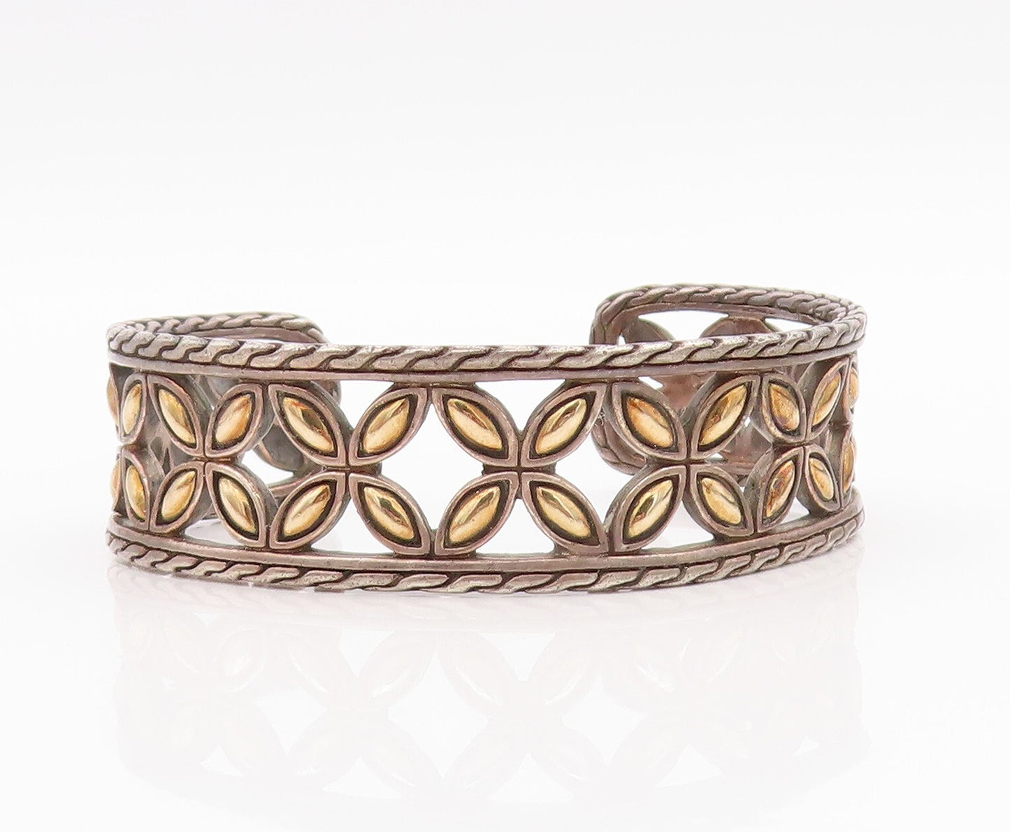 18k Gold 925 Sterling Silver Vintage Bracelet JOHN HARDY Floral Cut Cuff BT10999