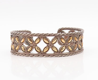 18k Gold 925 Sterling Silver Vintage Bracelet JOHN HARDY Floral Cut Cuff BT10999