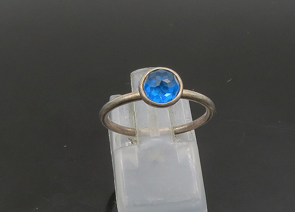 PANDORA 925 Silver  Vintage Faceted Blue Stone Thin Band Ring Sz 7 RG23595