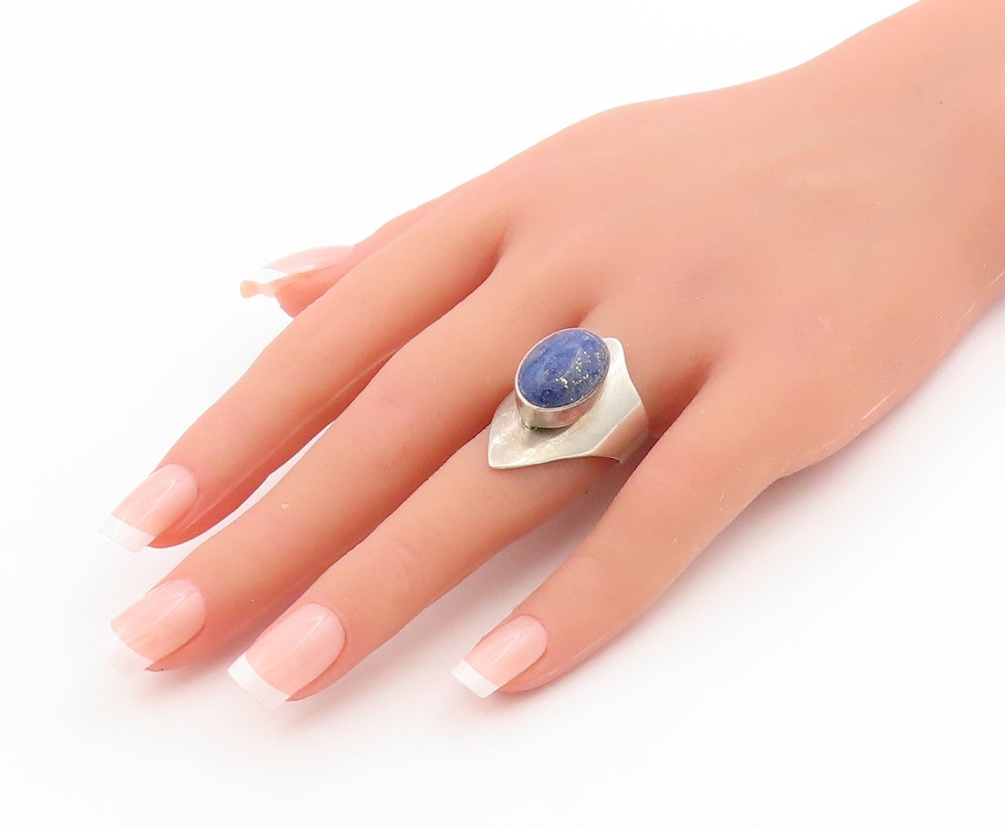 925 Sterling Silver Vintage Ring CAROL FELLEY Lapis lazuli Band  Sz 8.5  RG33969