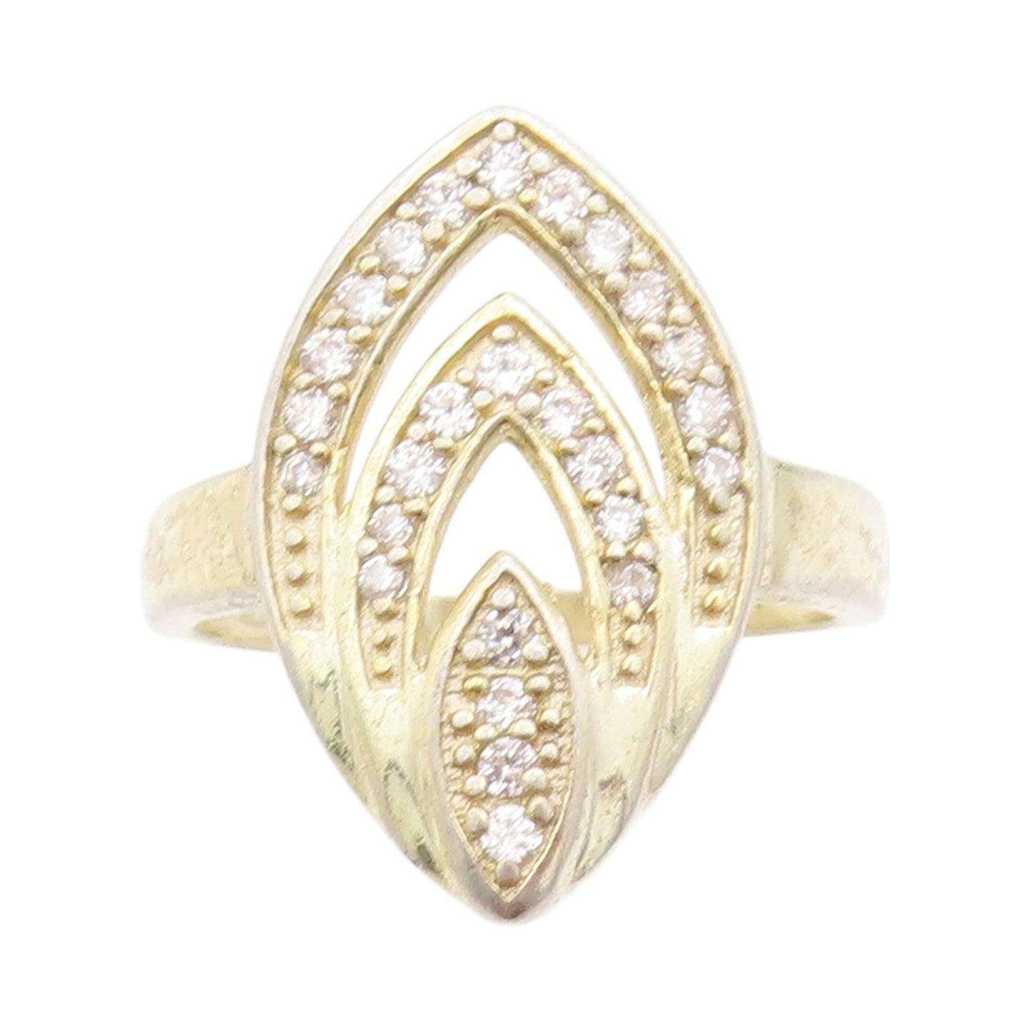 925 Sterling Silver Vintage Ring Gold Plated Leaf Cut CZ Design  Sz 7.5  RG33110