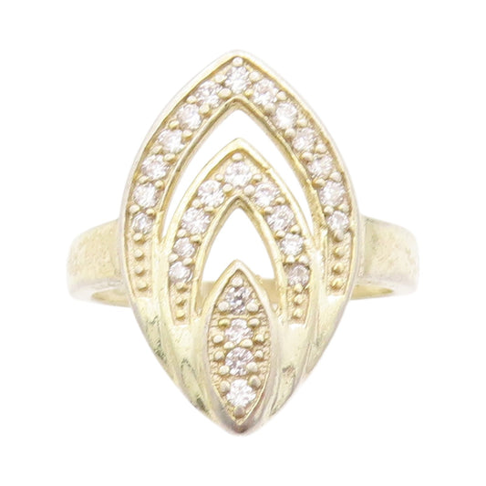 925 Sterling Silver Vintage Ring Gold Plated Leaf Cut CZ Design  Sz 7.5  RG33110
