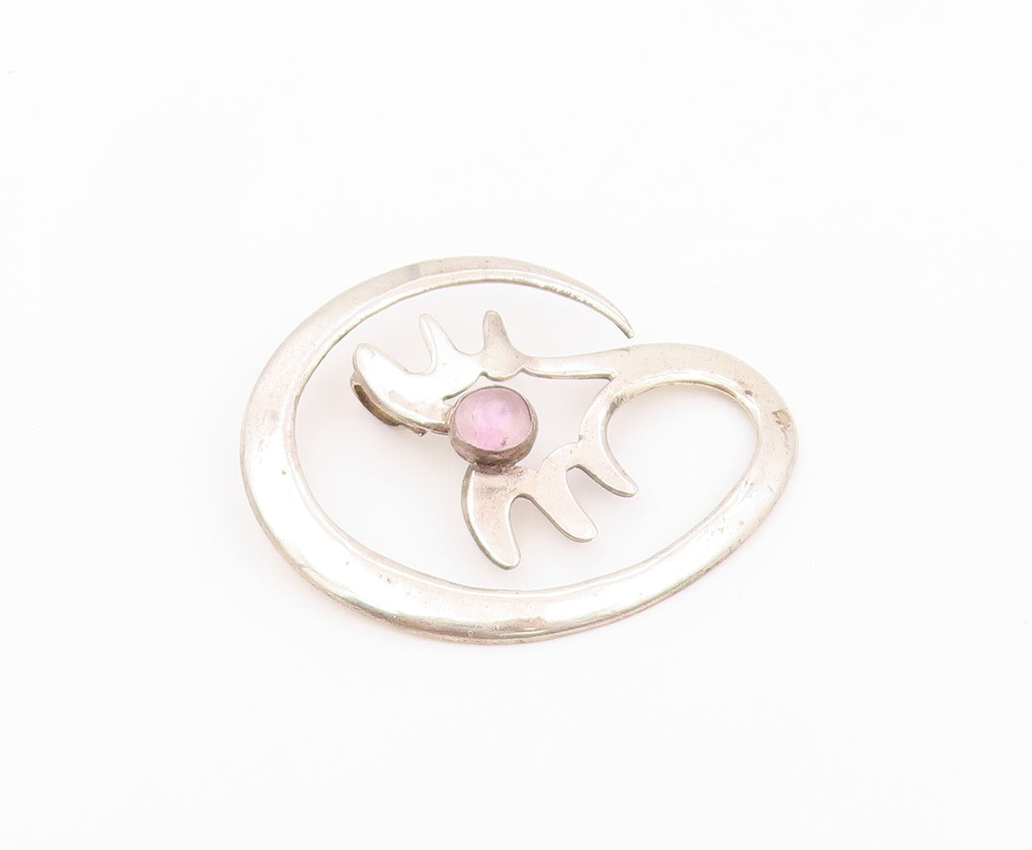 925 Sterling Silver Vintage Pendant Cabochon Moonstone Abstract Cutout  PT26477
