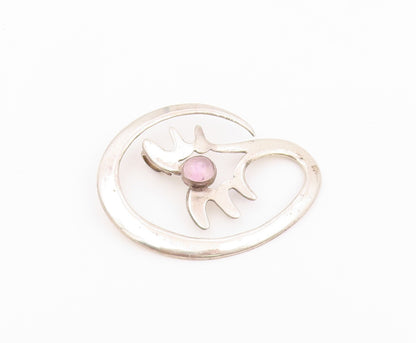 925 Sterling Silver Vintage Pendant Cabochon Moonstone Abstract Cutout  PT26477
