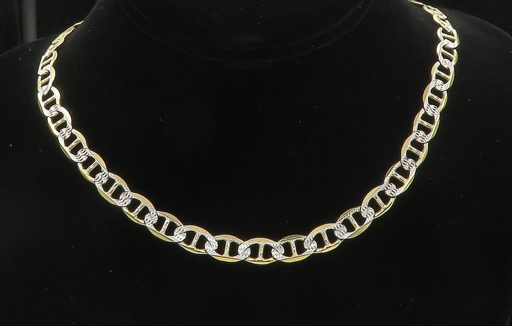 925 Sterling Silver  Diamond Cut Two Tone Anchor Link Chain Necklace  NE1661