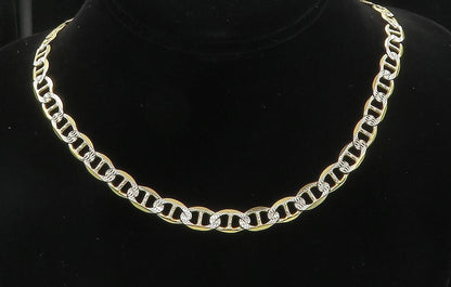 925 Sterling Silver  Diamond Cut Two Tone Anchor Link Chain Necklace  NE1661