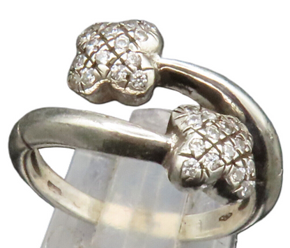 925 Sterling Silver  Vintage Double Topaz Butterfly Bypass Ring Sz 7  RG25227
