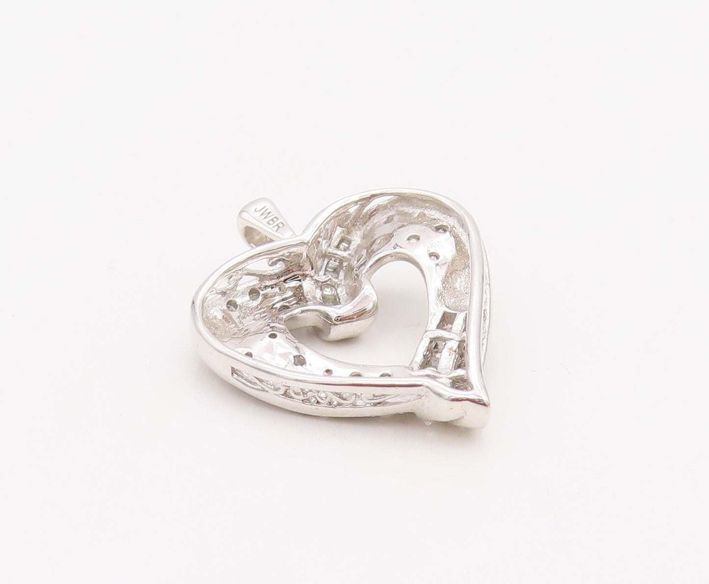 925 Sterling Silver Vintage Pendant Real Diamonds Inlay Cutout Heart  PT23508