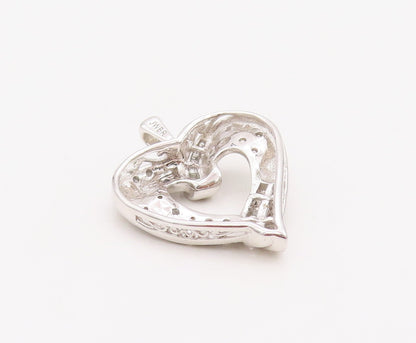 925 Sterling Silver Vintage Pendant Real Diamonds Inlay Cutout Heart  PT23508
