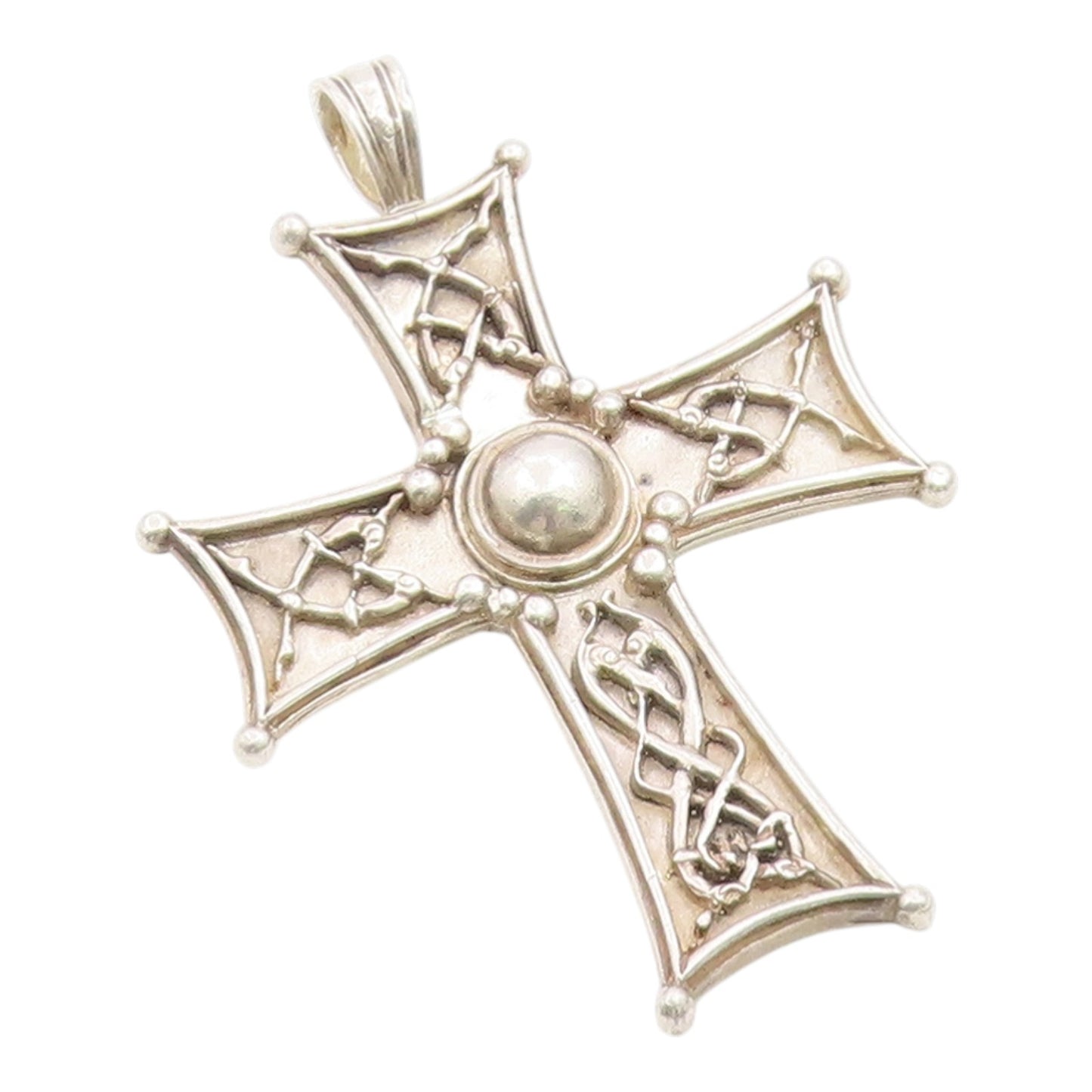 925 Sterling Silver Vintage Pendant Carnelian Modernist Religious Cross  PT26259