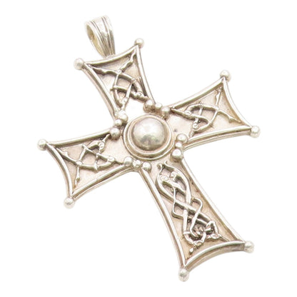 925 Sterling Silver Vintage Pendant Carnelian Modernist Religious Cross  PT26259