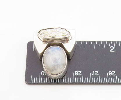 925 Sterling Silver  Vintage Mother Of Pearl & Moonstone Pendant  PT16267