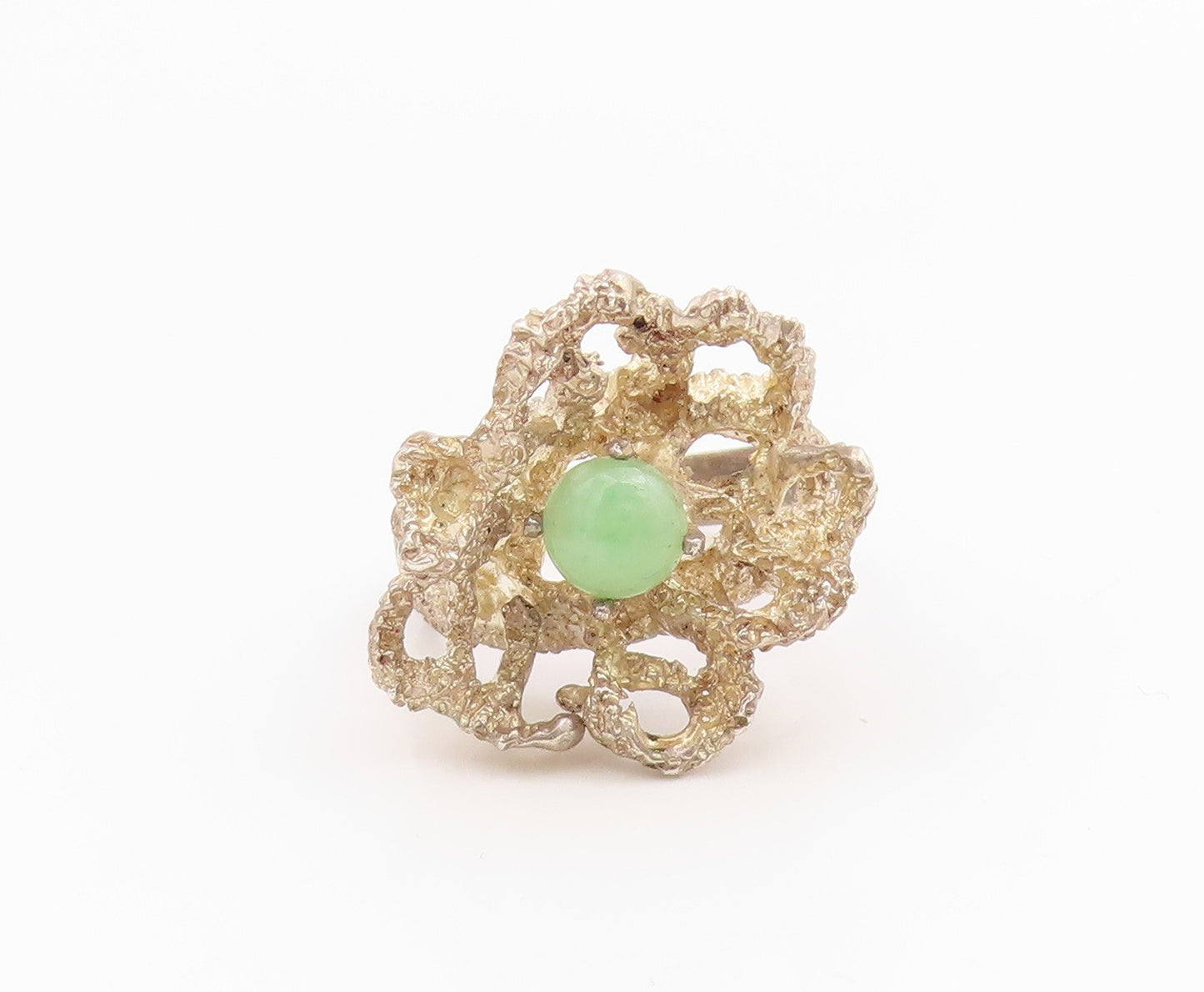925 Sterling Silver Vintage Ring Cabochon Jade Brutalist Band  Sz 7.5  RG35369