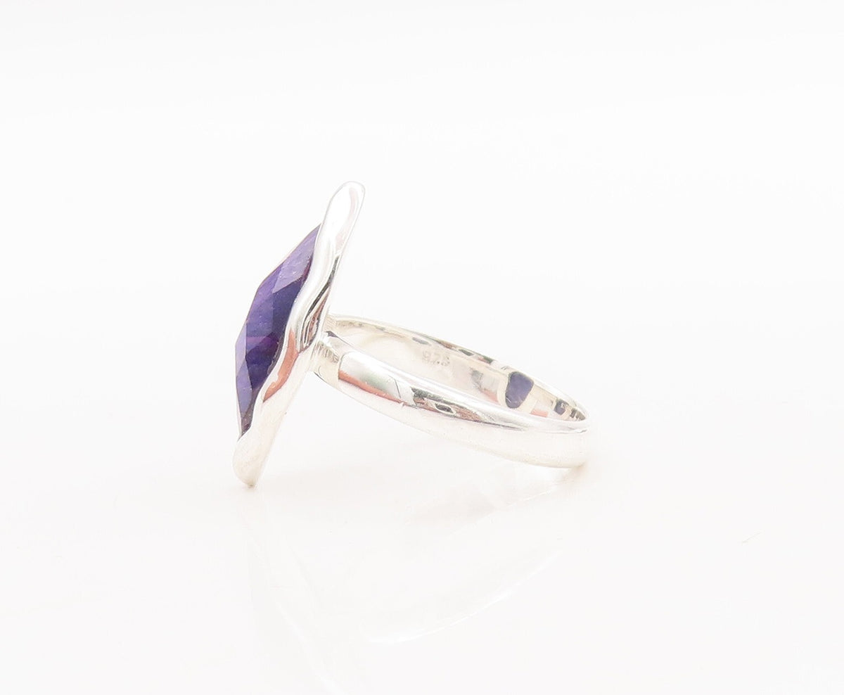 925 Sterling Silver Vintage Ring Marquise Cut Purple Gemstone  Sz 7  RG29789