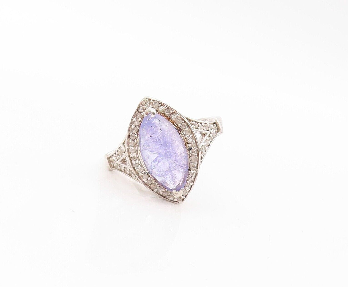 925 Sterling Silver Vintage Ring Diamonds & Marquise Cut Tanzanite  Sz 8 RG30283