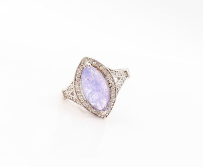 925 Sterling Silver Vintage Ring Diamonds & Marquise Cut Tanzanite  Sz 8 RG30283