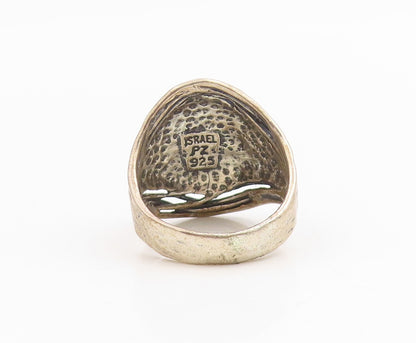 925 Sterling Silver Vintage Ring OR PAZ ISRAEL Modernist Wide Band Sz 9 RG34805