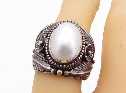 MERAV 925 Sterling Silver  Vintage Pearl Floral Cocktail Ring Sz 7  RG7684