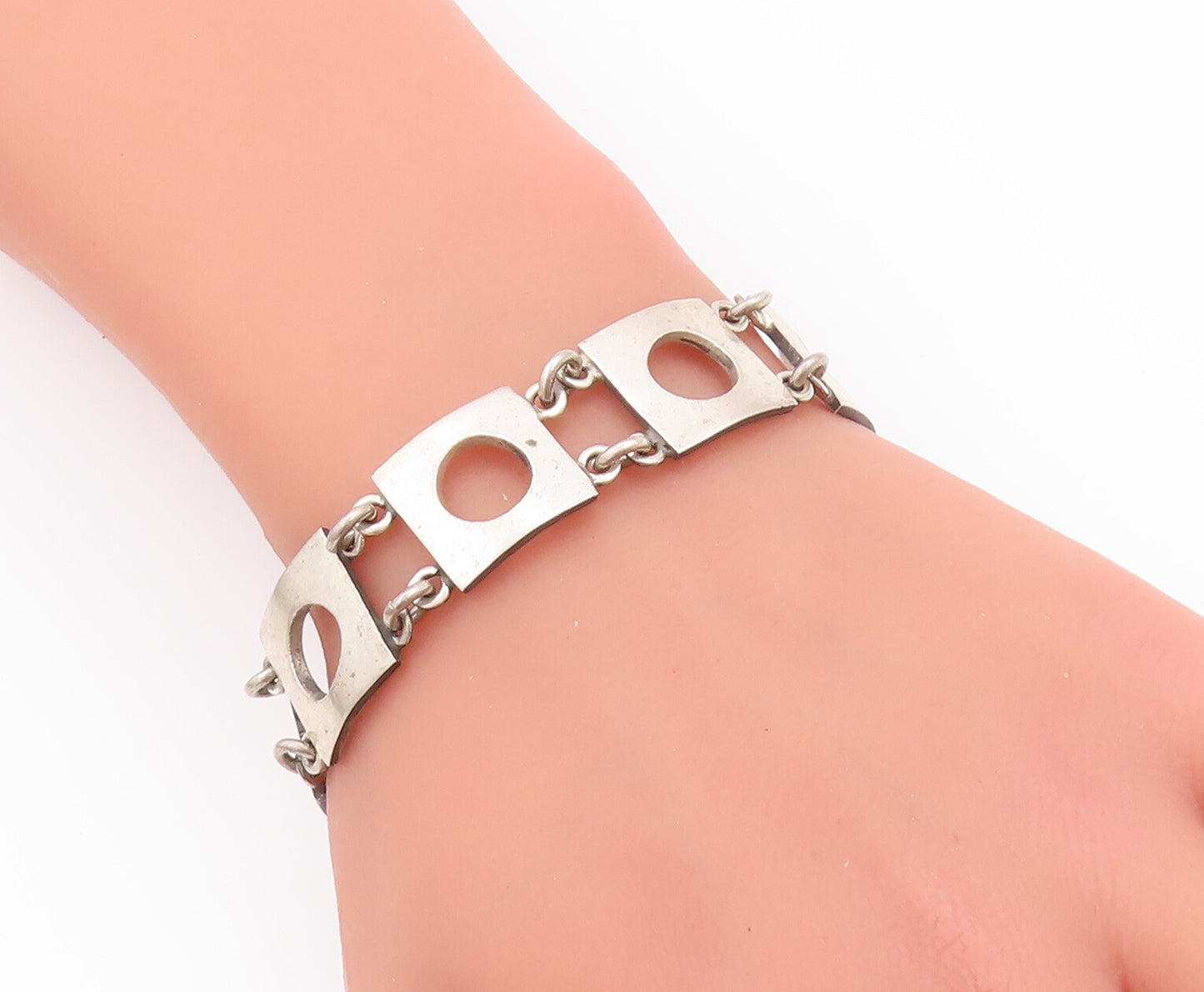 925 Sterling Silver Vintage Bracelet VERSANI Squares With Cutout Circle  BT10475