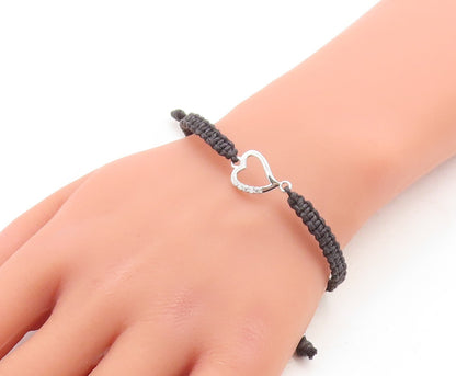 925 Silver  Cubic Zirconia Love Heart Adjustable Friendship Bracelet  BT1019