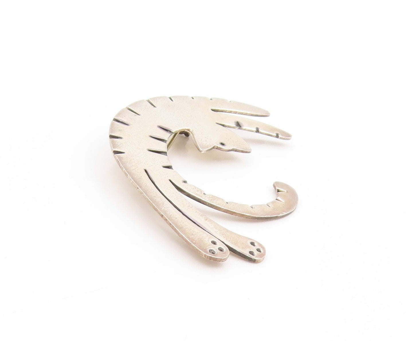 925 Sterling Silver Vintage Brooch FAR FETCHED Tiger Cat Cut Out Pin  BP11905