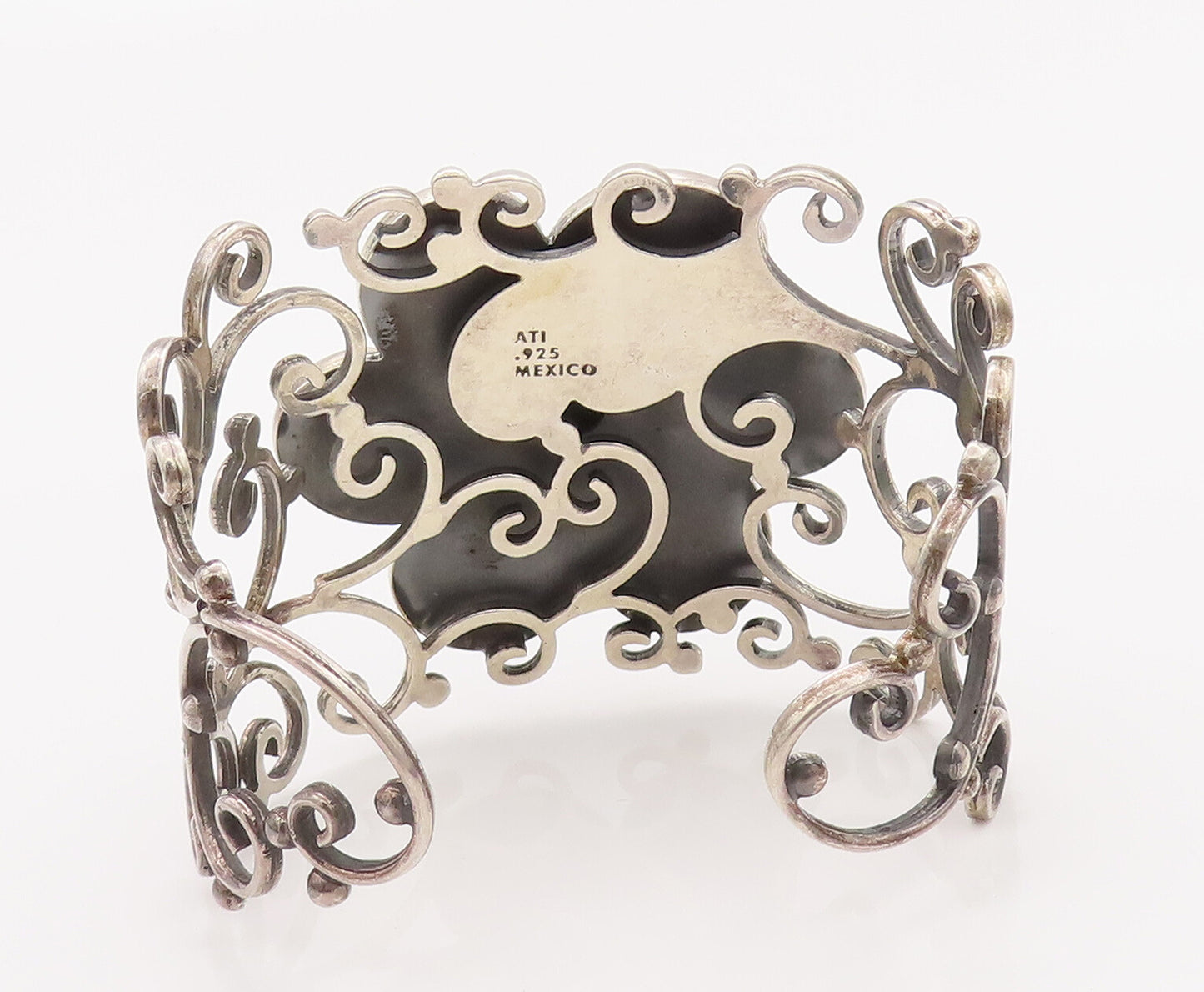 925 Sterling Silver Vintage Bracelet MEXICO Swirly Turquoise Flower Cut  BT10183