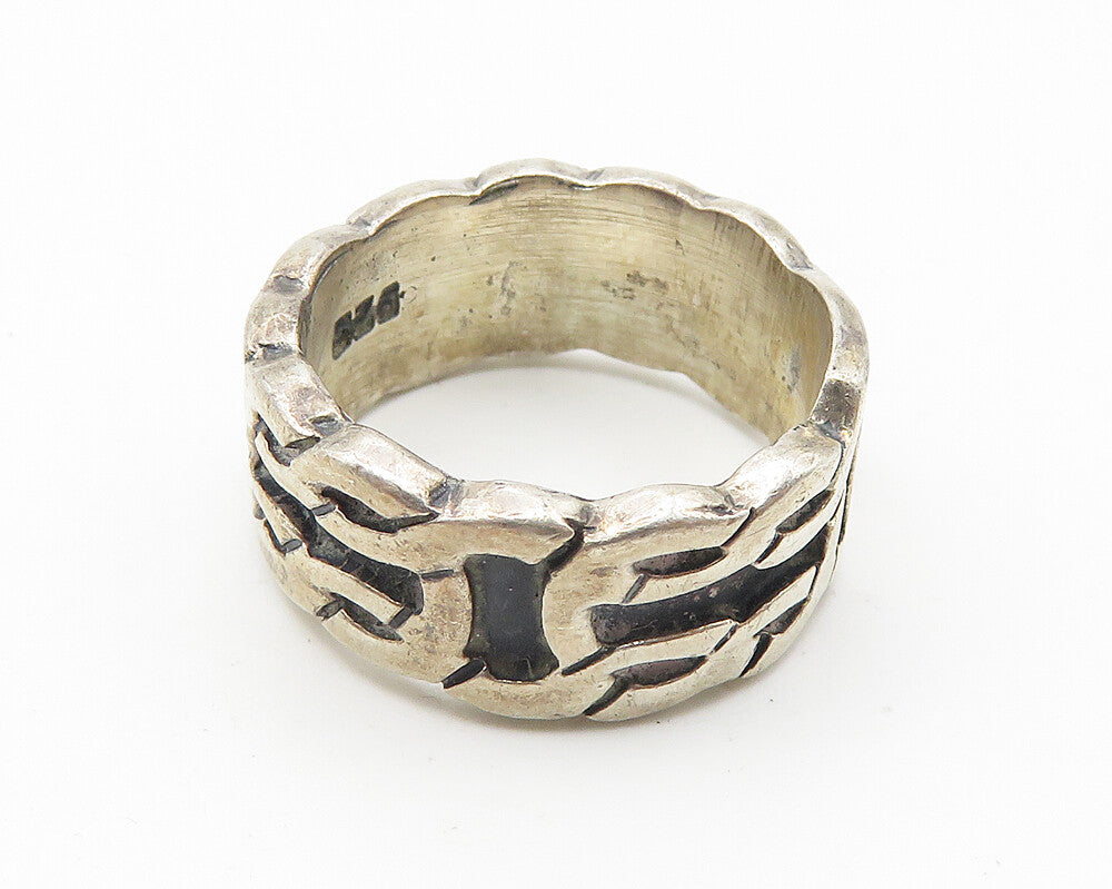 925 Sterling Silver  Vintage Oxidized Chain Link Design Band Ring Sz 5 RG10620