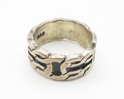 925 Sterling Silver  Vintage Oxidized Chain Link Design Band Ring Sz 5 RG10620