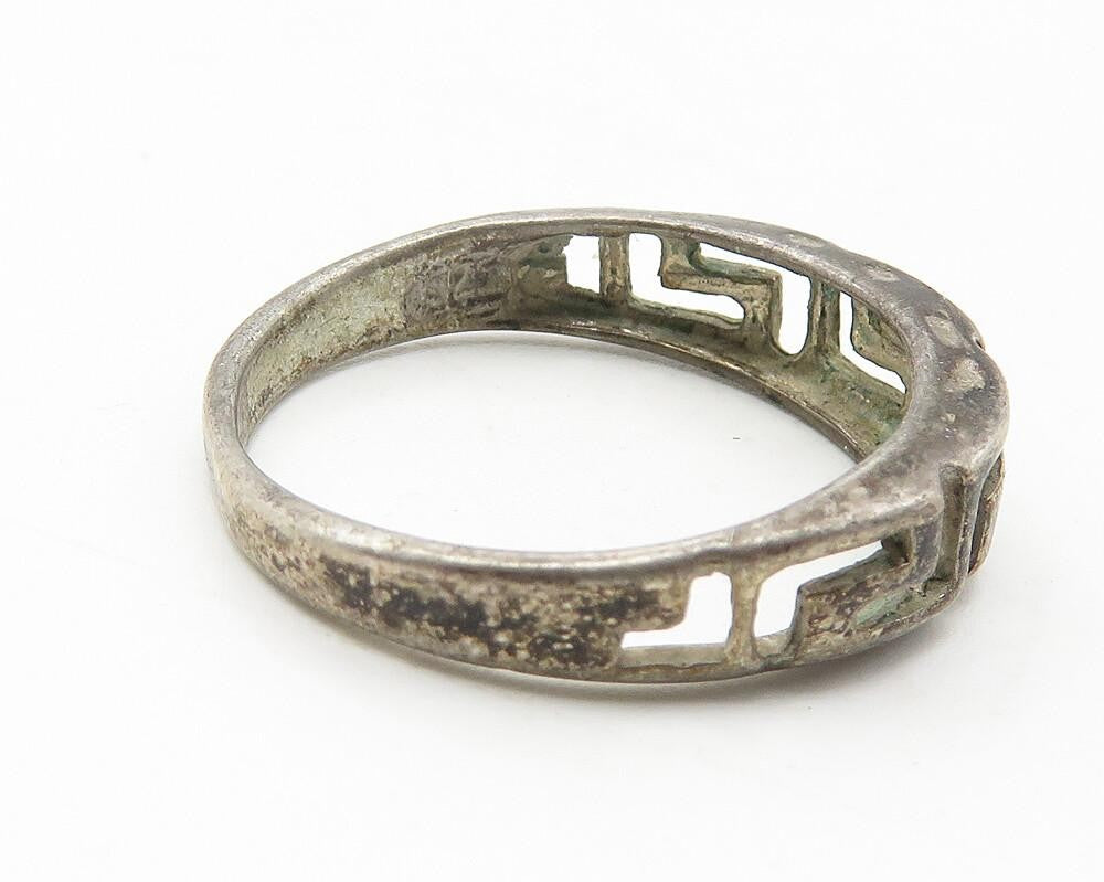 925 Sterling Silver   Vintage Dark Tone Greek Key Band Ring Sz 6.5  RG11636