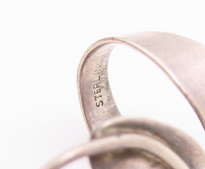 925 Sterling Silver Vintage Ring Modernist Spiral Leaf Bypass Band Sz 9 RG35324